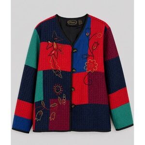 Colorblock Patchwork Embroidered Boutique Style Artwear Jacket Women's Medium